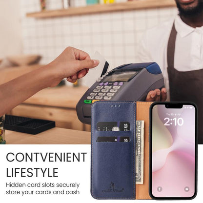 For iPhone 16e Fierre Shann PU Genuine Leather Texture Phone Case(Blue) by FIERRE SHANN