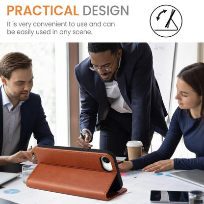 For iPhone 16e Fierre Shann PU Genuine Leather Texture Phone Case(Brown) by FIERRE SHANN