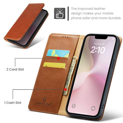 For iPhone 16e Fierre Shann PU Genuine Leather Texture Phone Case(Brown) by FIERRE SHANN