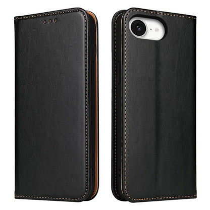 For iPhone 16e Fierre Shann PU Genuine Leather Texture Phone Case(Black) by FIERRE SHANN