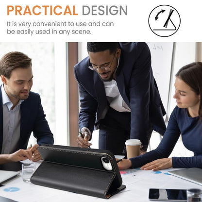 For iPhone 16e Fierre Shann PU Genuine Leather Texture Phone Case(Black) by FIERRE SHANN