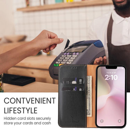 For iPhone 16e Fierre Shann PU Genuine Leather Texture Phone Case(Black) by FIERRE SHANN