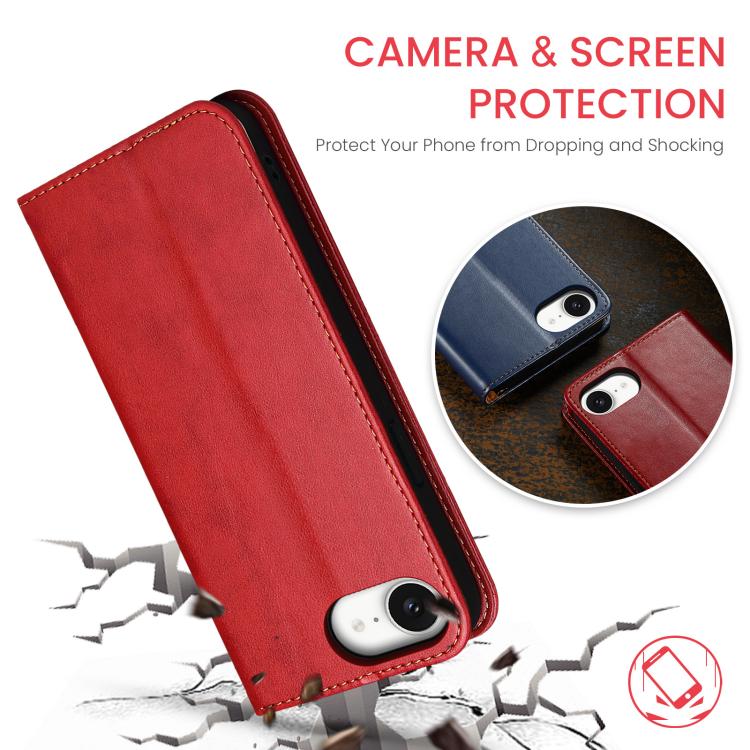 For iPhone 16e Fierre Shann PU Genuine Leather Texture Phone Case(Red) by FIERRE SHANN