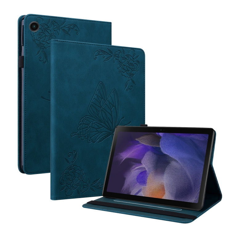 For Samsung Galaxy Tab A11+ / А9+ Butterfly Flower Embossed Leather Tablet Case(Blue) by bashfashion