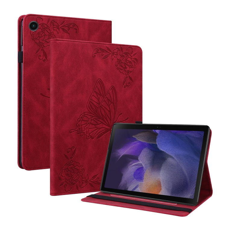 For Samsung Galaxy Tab A11+ / А9+ Butterfly Flower Embossed Leather Tablet Case(Red) by bashfashion