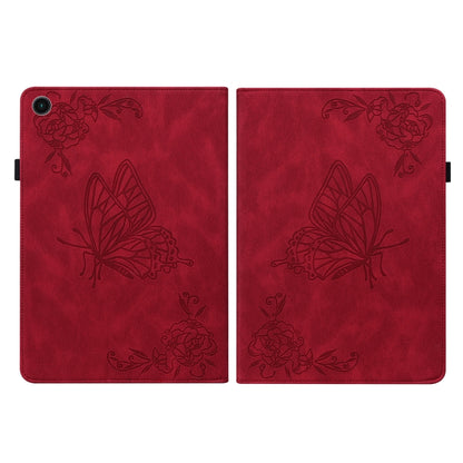 For Samsung Galaxy Tab A11+ / А9+ Butterfly Flower Embossed Leather Tablet Case(Red) by bashfashion