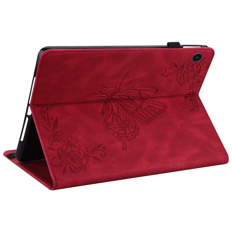 For Samsung Galaxy Tab A11+ / А9+ Butterfly Flower Embossed Leather Tablet Case(Red) by bashfashion