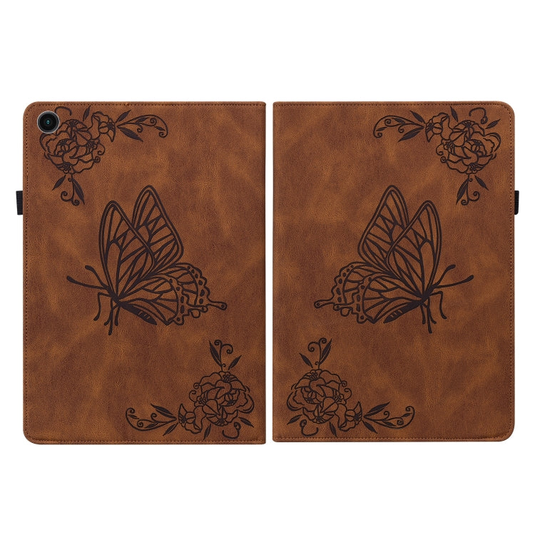 For Samsung Galaxy Tab A11+ / А9+ Butterfly Flower Embossed Leather Tablet Case(Brown) by bashfashion