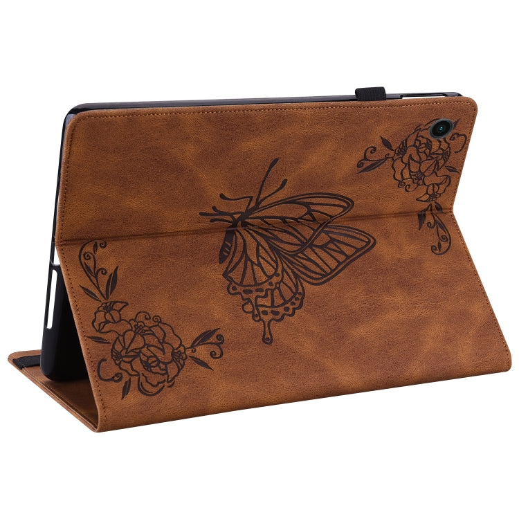 For Samsung Galaxy Tab A11+ / А9+ Butterfly Flower Embossed Leather Tablet Case(Brown) by bashfashion