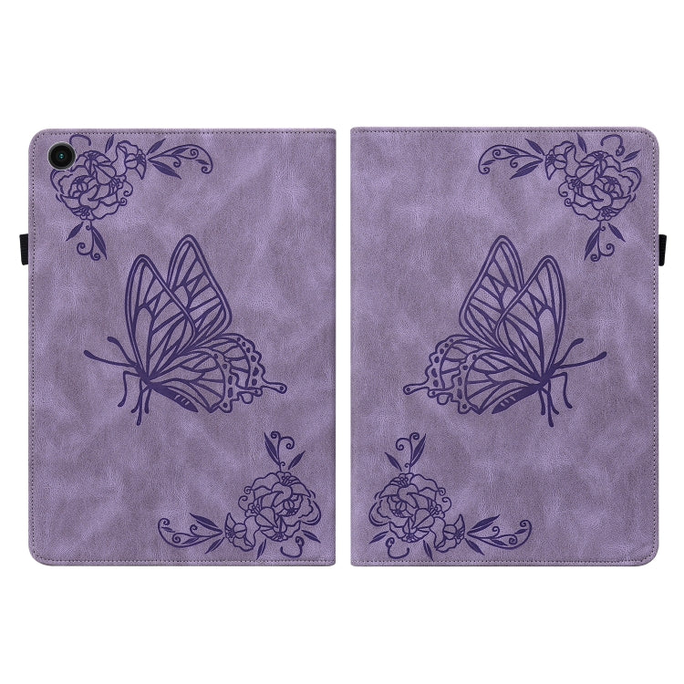 For Samsung Galaxy Tab A11+ / А9+ Butterfly Flower Embossed Leather Tablet Case(Purple) by bashfashion