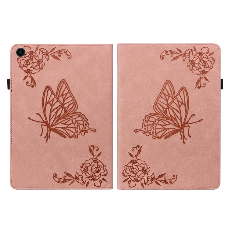 For Samsung Galaxy Tab A11+ / А9+ Butterfly Flower Embossed Leather Tablet Case(Rose Gold) by bashfashion