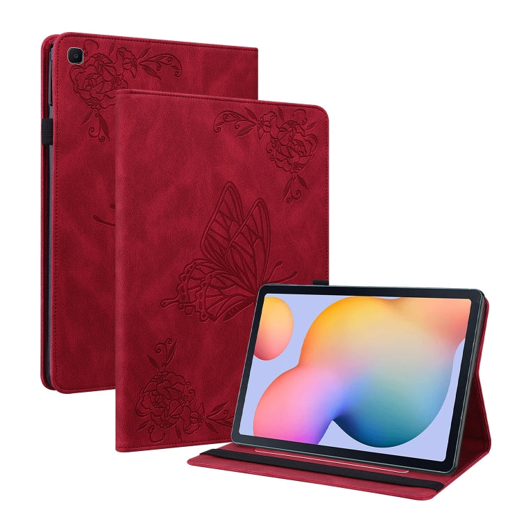 For Samsung Galaxy Tab S5e/T720/T725 Butterfly Flower Embossed Leather Tablet Case(Red) by bashfashion