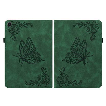 For Samsung Galaxy Tab A11 / А9 Butterfly Flower Embossed Leather Tablet Case(Green) by bashfashion
