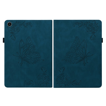 For Samsung Galaxy Tab A11 / А9 Butterfly Flower Embossed Leather Tablet Case(Blue) by bashfashion