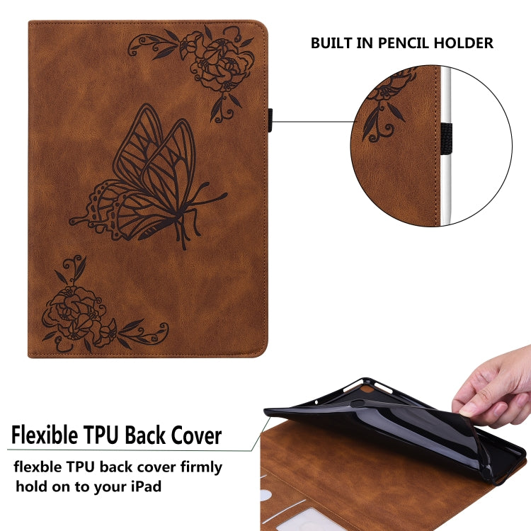 For Samsung Galaxy Tab A11 / А9 Butterfly Flower Embossed Leather Tablet Case(Brown) by bashfashion