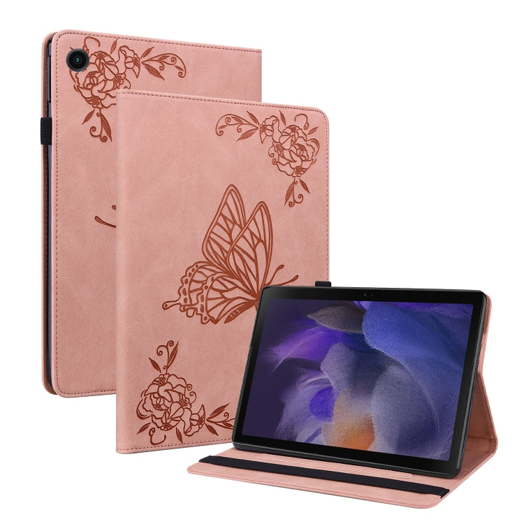 For Samsung Galaxy Tab A11 / А9 Butterfly Flower Embossed Leather Tablet Case(Rose Gold) by bashfashion
