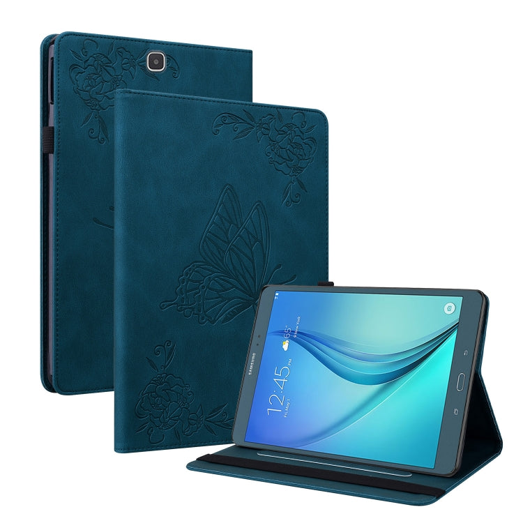 For Samsung Galaxy Tab A 9.7 T550 T555 Butterfly Flower Embossed Leather Tablet Case(Blue) by bashfashion