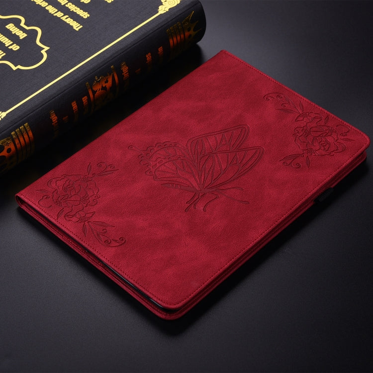 For Samsung Galaxy Tab A 9.7 T550 T555 Butterfly Flower Embossed Leather Tablet Case(Red) by bashfashion