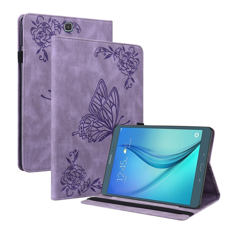 For Samsung Galaxy Tab A 9.7 T550 T555 Butterfly Flower Embossed Leather Tablet Case(Purple) by bashfashion