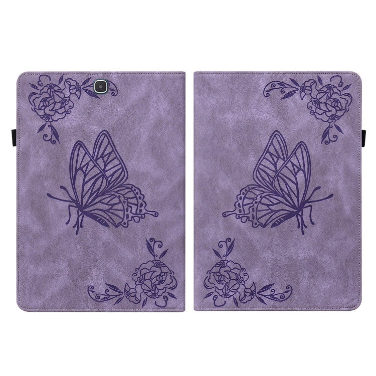 For Samsung Galaxy Tab A 9.7 T550 T555 Butterfly Flower Embossed Leather Tablet Case(Purple) by bashfashion