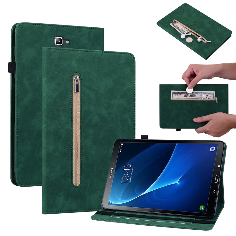 For Samsung Galaxy Tab A 10.1 2016/T580/T585 Skin Feel Solid Color Zipper Leather Tablet Case(Green) by bashfashion