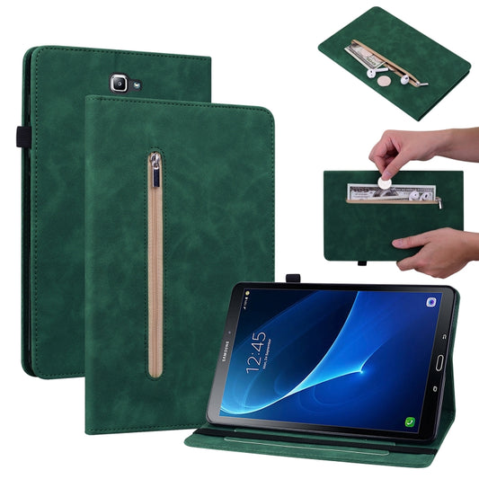 For Samsung Galaxy Tab A 10.1 2016/T580/T585 Skin Feel Solid Color Zipper Leather Tablet Case(Green) by bashfashion