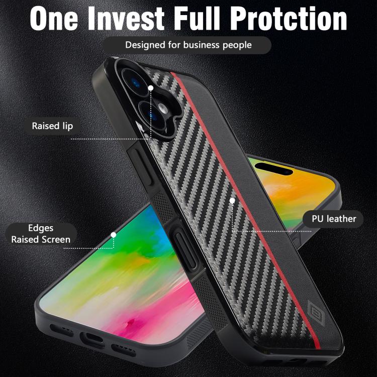For iPhone 17 LC.IMEEKE 3 in 1 Carbon Fiber Texture Shockproof Phone Case(Black) by LC.IMEEKE