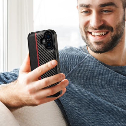 For iPhone 17 LC.IMEEKE 3 in 1 Carbon Fiber Texture Shockproof Phone Case(Black) by LC.IMEEKE