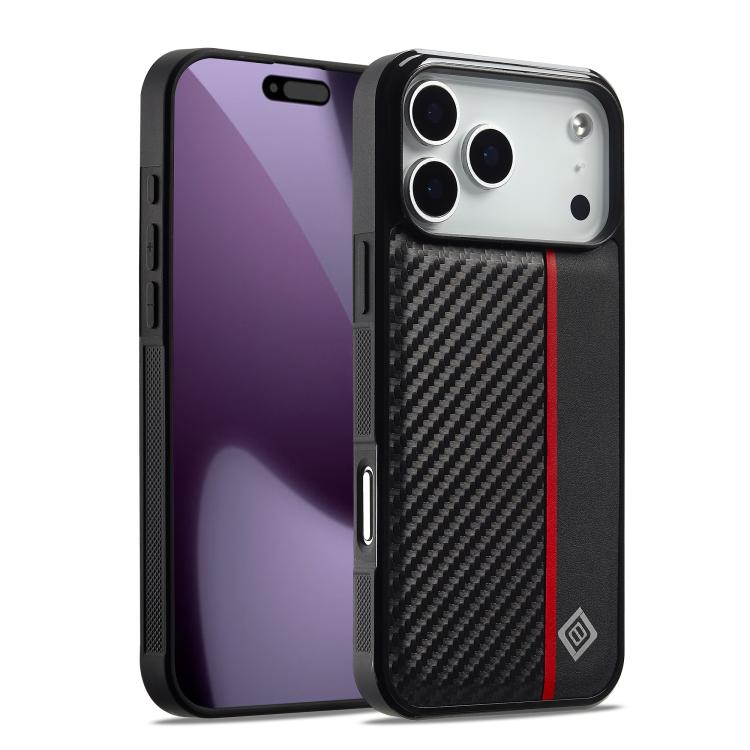 For iPhone 17 Pro LC.IMEEKE 3 in 1 Carbon Fiber Texture Shockproof Phone Case(Black) by LC.IMEEKE