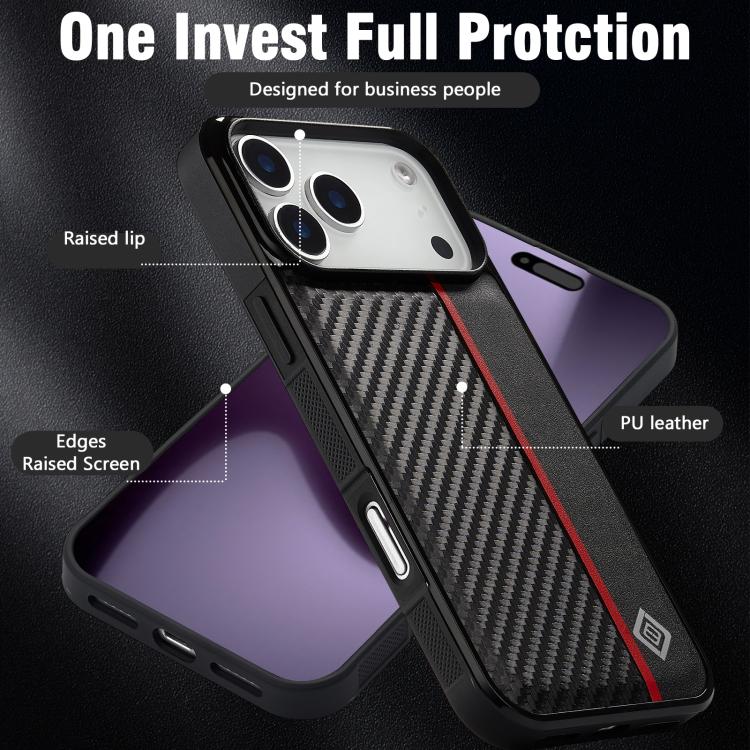 For iPhone 17 Pro Max LC.IMEEKE 3 in 1 Carbon Fiber Texture Shockproof Phone Case(Black) by LC.IMEEKE