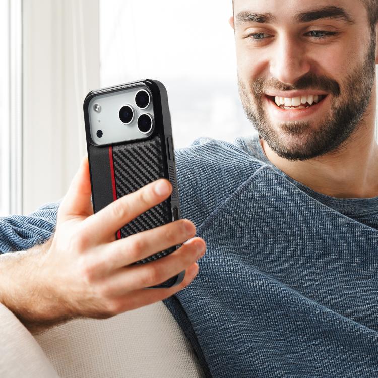 For iPhone 17 Pro Max LC.IMEEKE 3 in 1 Carbon Fiber Texture Shockproof Phone Case(Black) by LC.IMEEKE