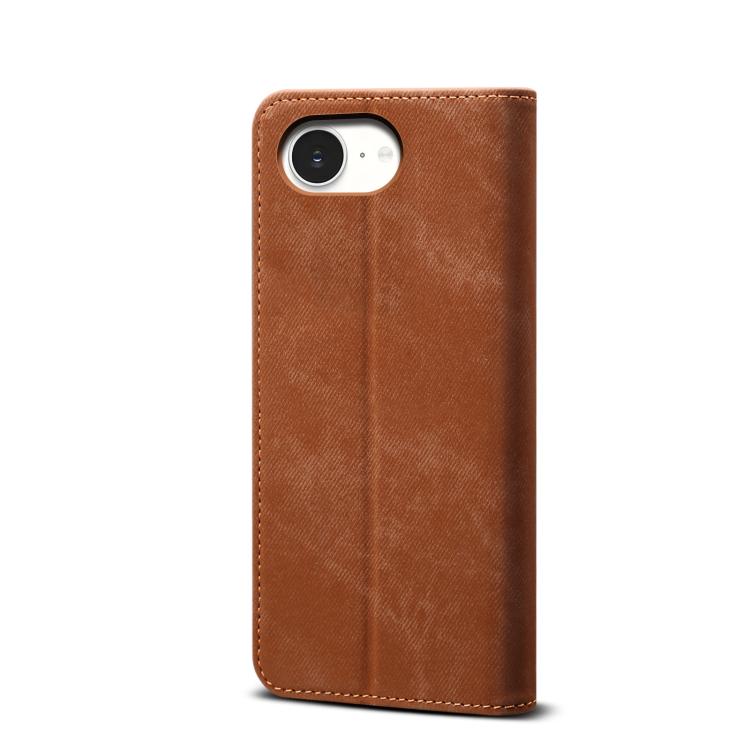 For iPhone 16e Denim Texture Casual Style Horizontal Flip Leather Case(Brown) by bashfashion