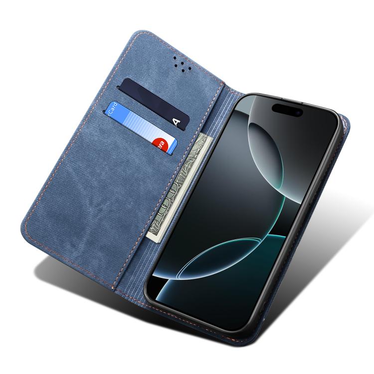 For iPhone 16e Denim Texture Casual Style Horizontal Flip Leather Case(Blue) by bashfashion