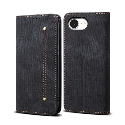 For iPhone 16e Denim Texture Casual Style Horizontal Flip Leather Case(Black) by bashfashion