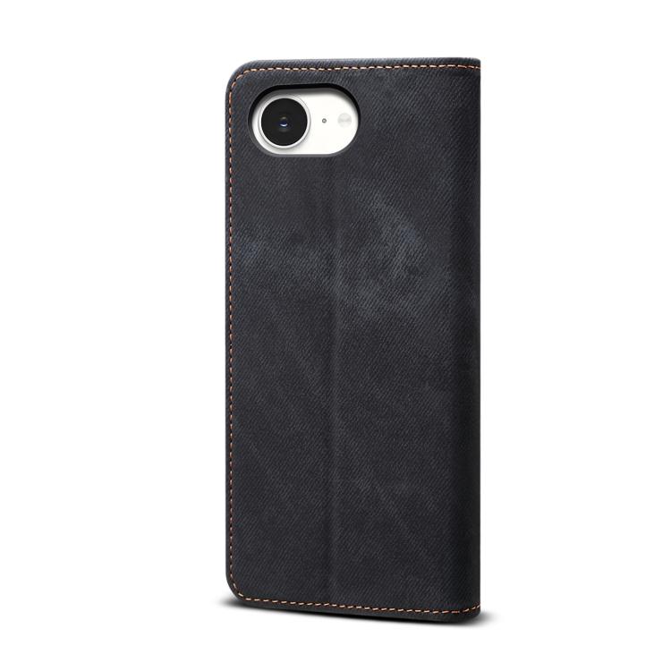 For iPhone 16e Denim Texture Casual Style Horizontal Flip Leather Case(Black) by bashfashion