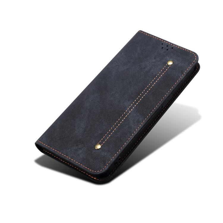 For iPhone 16e Denim Texture Casual Style Horizontal Flip Leather Case(Black) by bashfashion