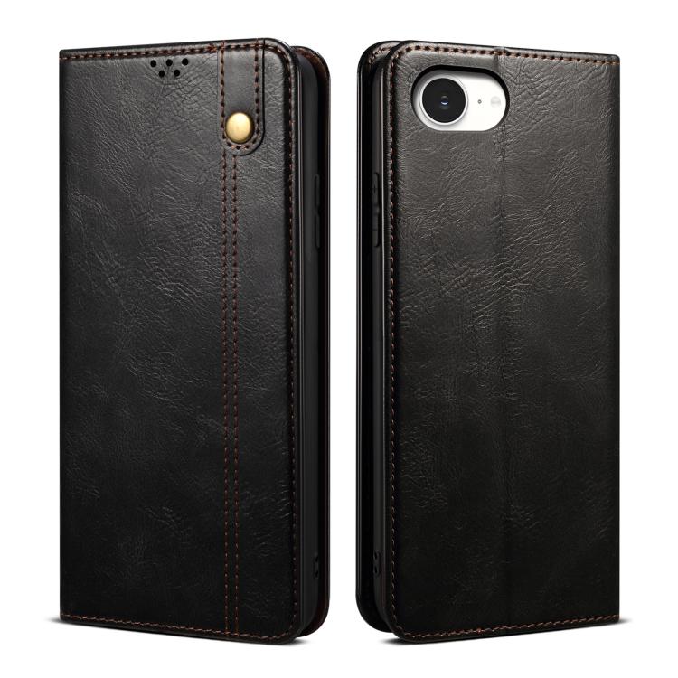 For iPhone 16e Oil Wax Crazy Horse Texture Leather Phone Case(Black) by bashfashion
