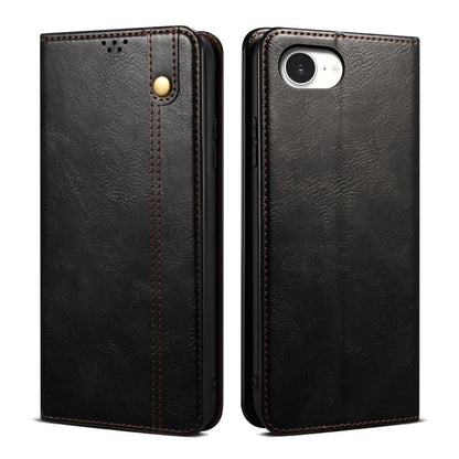 For iPhone 16e Oil Wax Crazy Horse Texture Leather Phone Case(Black) by bashfashion