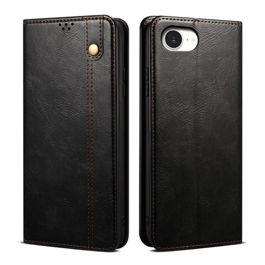For iPhone 16e Oil Wax Crazy Horse Texture Leather Phone Case(Black) by bashfashion