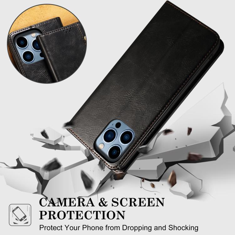 For iPhone 16e Oil Wax Crazy Horse Texture Leather Phone Case(Black) by bashfashion