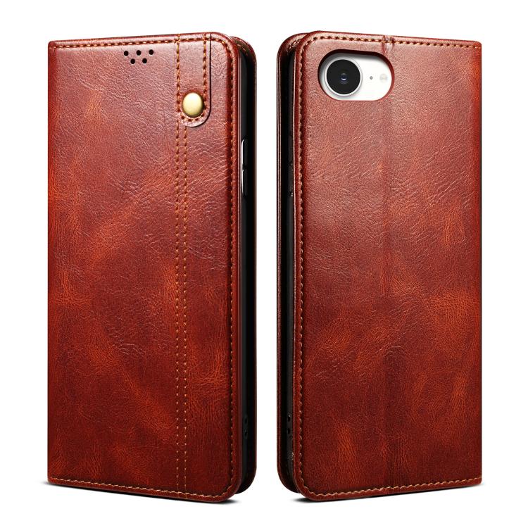 For iPhone 16e Oil Wax Crazy Horse Texture Leather Phone Case(Brown) by bashfashion