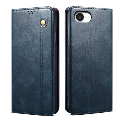 For iPhone 16e Oil Wax Crazy Horse Texture Leather Phone Case(Blue) by bashfashion