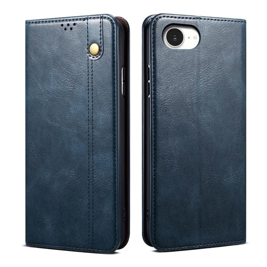 For iPhone 16e Oil Wax Crazy Horse Texture Leather Phone Case(Blue) by bashfashion
