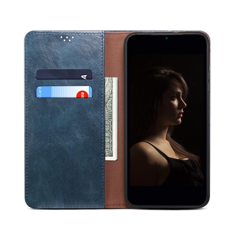 For iPhone 16e Oil Wax Crazy Horse Texture Leather Phone Case(Blue) by bashfashion
