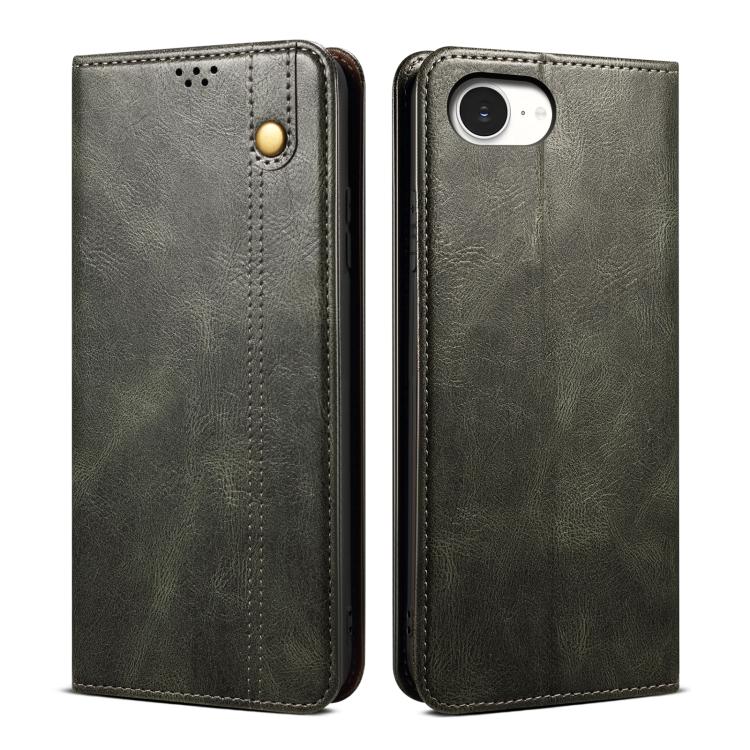 For iPhone 16e Oil Wax Crazy Horse Texture Leather Phone Case(Green) by bashfashion