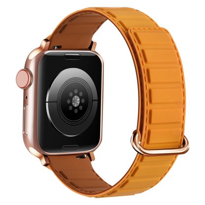 For Apple Watch Series 7 41mm Reverse Buckle Magnetic Silicone Watch Band(Rose Buckle Poppy Brown) by bashfashion
