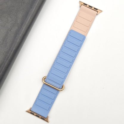 For Apple Watch Series 7 41mm Reverse Buckle Magnetic Silicone Watch Band(Rose Buckle Blue Pink) by bashfashion