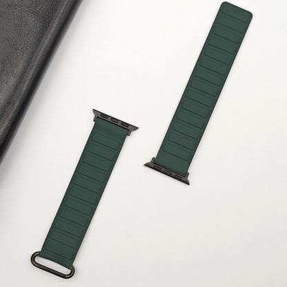 For Apple Watch Series 7 45mm Reverse Buckle Magnetic Silicone Watch Band(Black Buckle Green Brown) by bashfashion