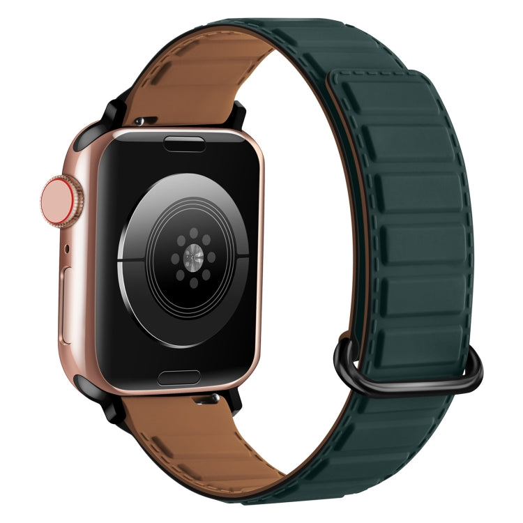 For Apple Watch SE 40mm Reverse Buckle Magnetic Silicone Watch Band(Black Buckle Green Brown) by bashfashion