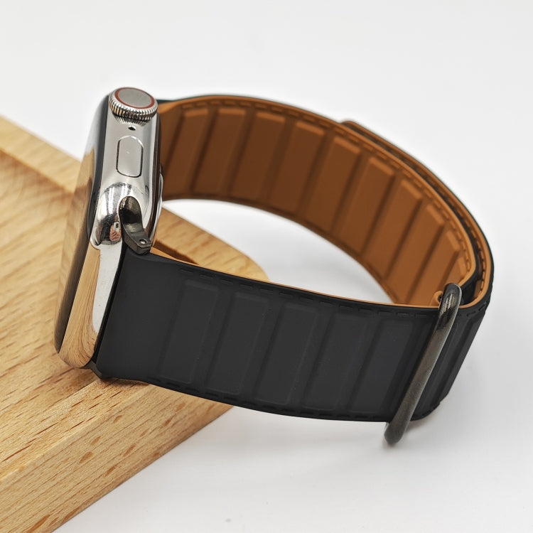 For Apple Watch SE 40mm Reverse Buckle Magnetic Silicone Watch Band(Black Buckle Black Brown) by bashfashion